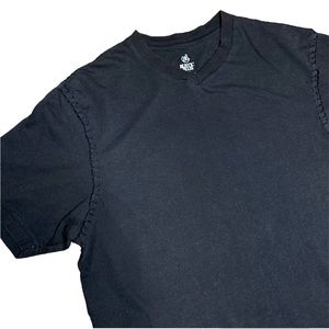 Rustic Blue Men’s Edgy Stitch Trim Black Faded Dye V Neck Short Sleeve T Shirt